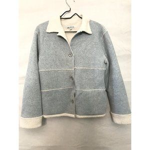 Light Blue and White Trim Long Sleeve Button Up Winter Coat/Jacket